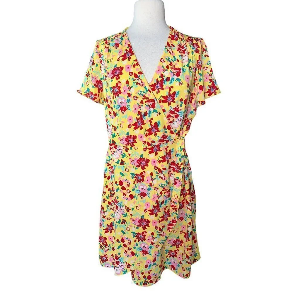FB11‎ J Crew Floral Yellow Dress Size 10 Wrap NWT Flaws Womens New